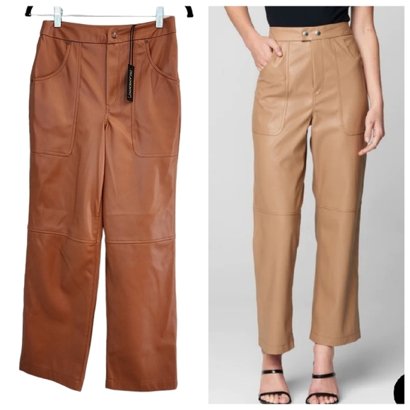 NWT Blank NYC The Baxter Ribcage Straight leg brown faux leather pants size 27. - Picture 1 of 15